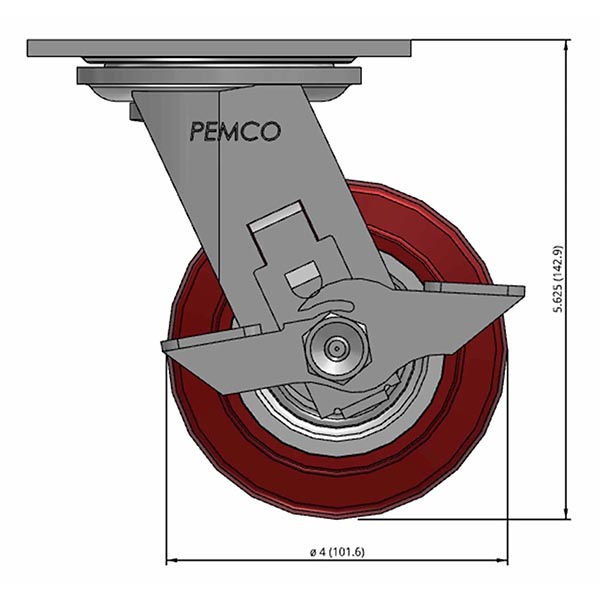 Side view drawing of caster with dimensions